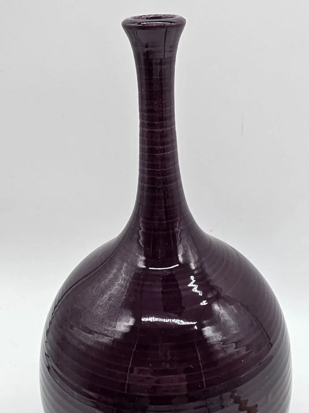 Artisan Made Long Neck Ceramic Vase Eggplant Plumb Colored MCM Boho Contemporary